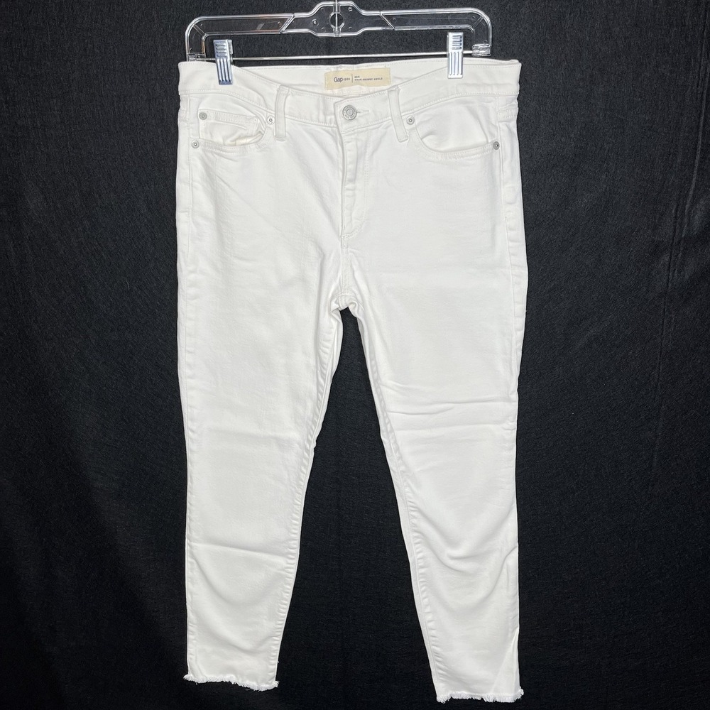 Gap 1969 True Skinny Ankle Women's Jeans Size 29R White Mid Rise Frayed